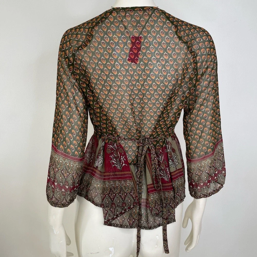 Band of Gypsies Vintage Sheer Paisley Boho Peplum Multicolor Blouse - Picture 8 of 8